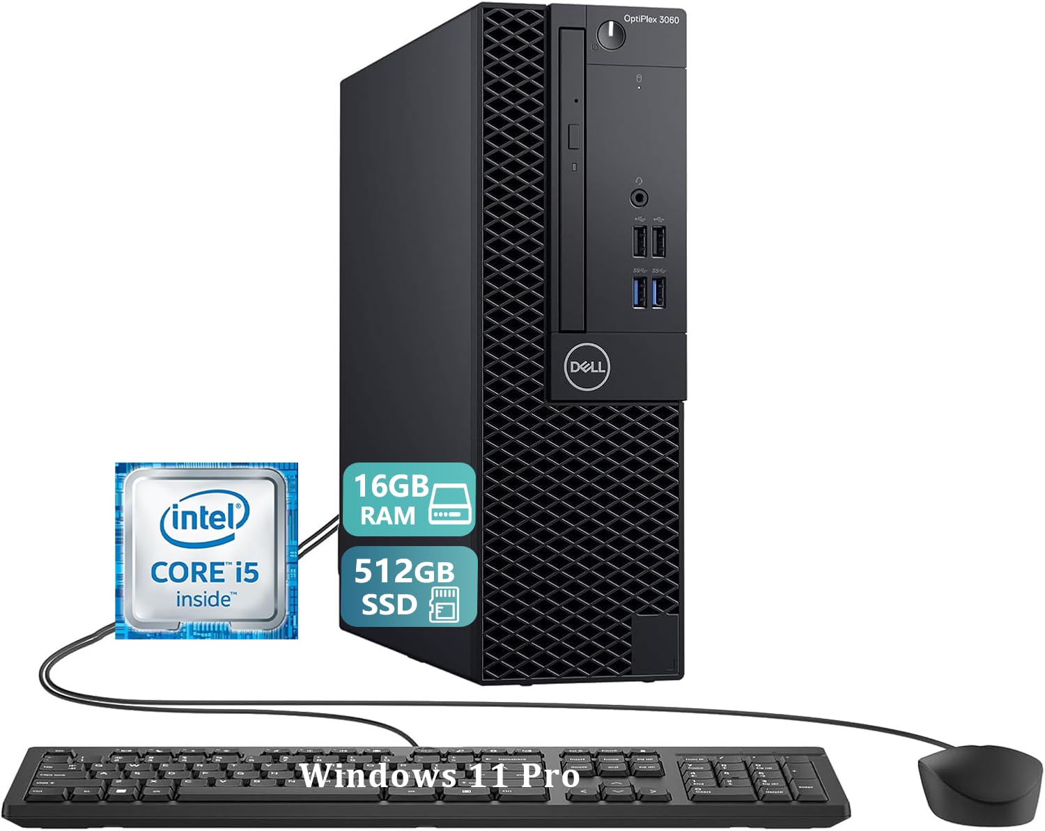 Dell Optiplex 3060 SFF Desktop Computer PC, Intel Core i5-8500, 16 GB RAM, 512 GB SSD, WiFi, Bluetooth, tastiera US QWERTY Windows, 11 Pro (ricondizionato)