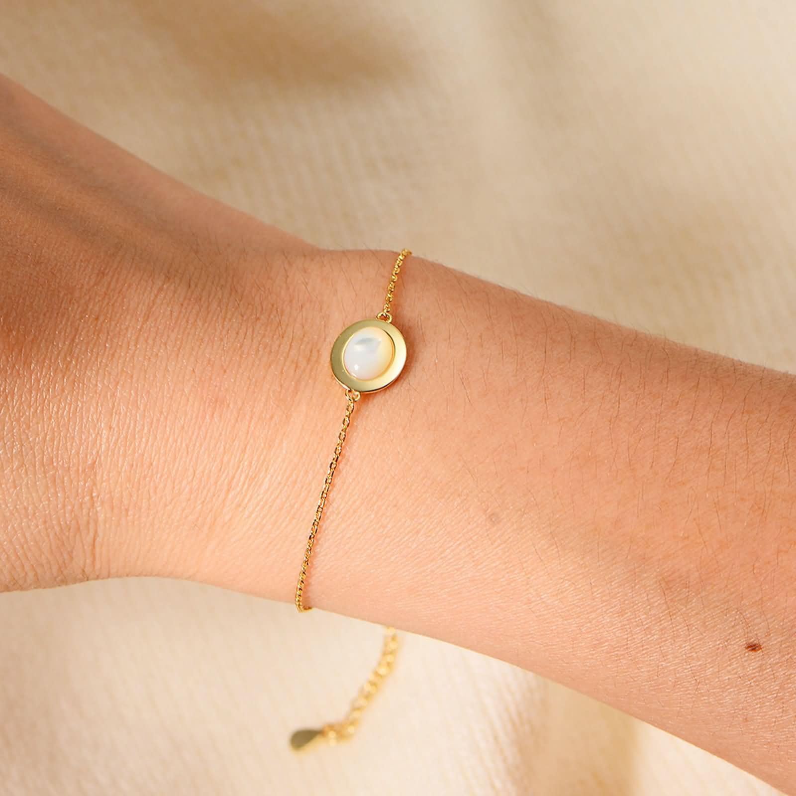 Pulsera Oro Amarillo Mujer 9K / 14K / 18K, Oval con Concha, Cadena Extensible 16 CM + 5 CM, Pulsera Mujer Oro