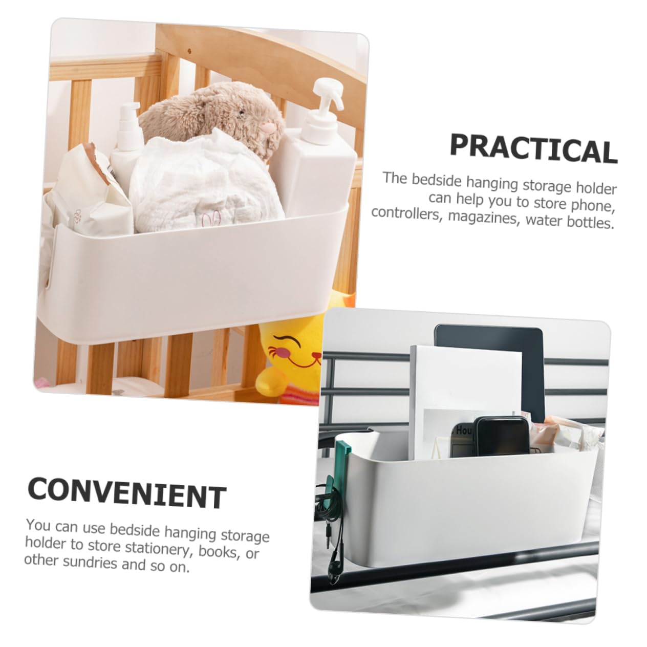 HOOTNEE 2 pcs Bedside Storage Basket Organizer with Hooks Dorm Bedside Holder Multi Functional Hanging Storage for Stationery Books Sundries