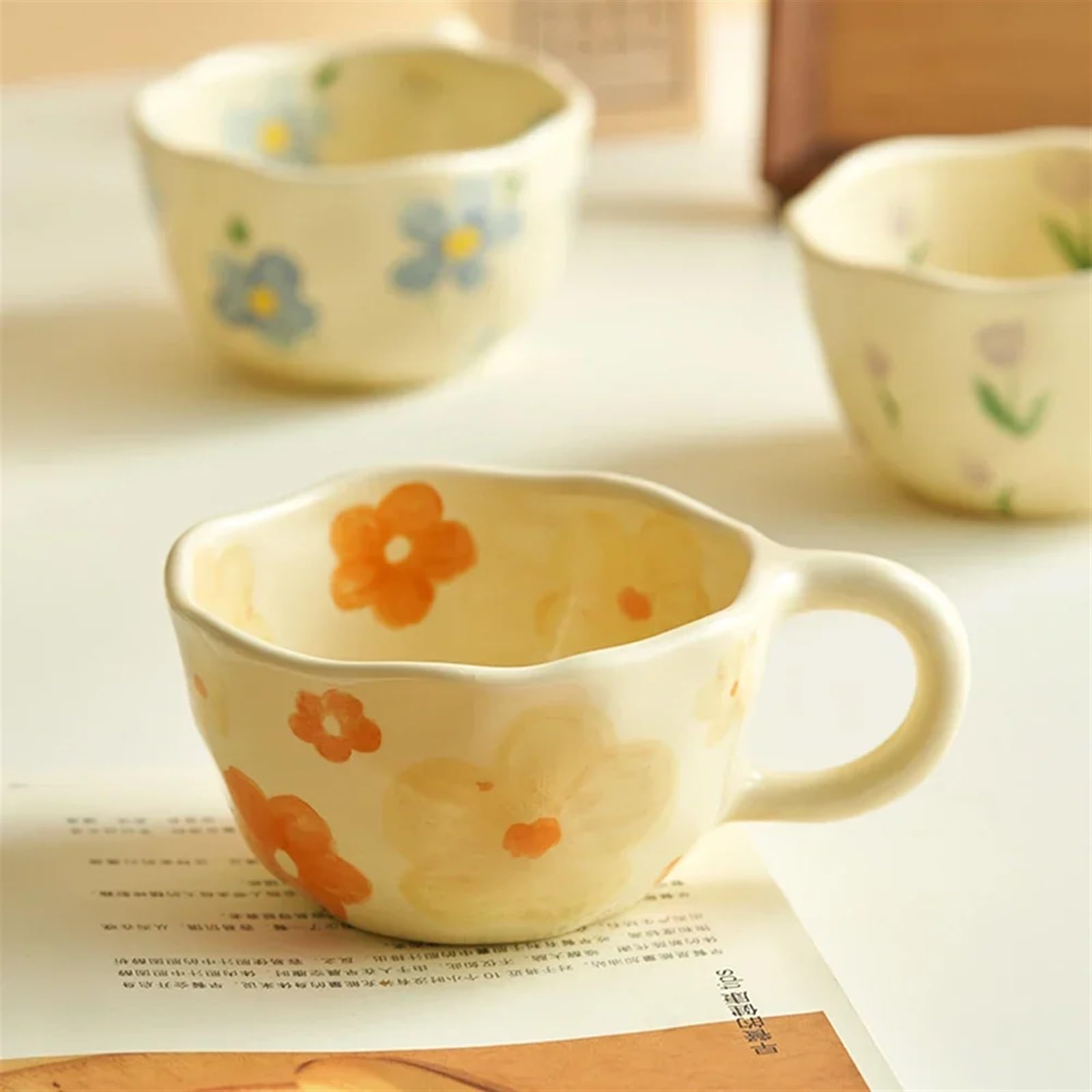 Tazza in Ceramica, Bevanda per la Colazione con Fiocchi d'avena Irregolari, Realizzata a Mano