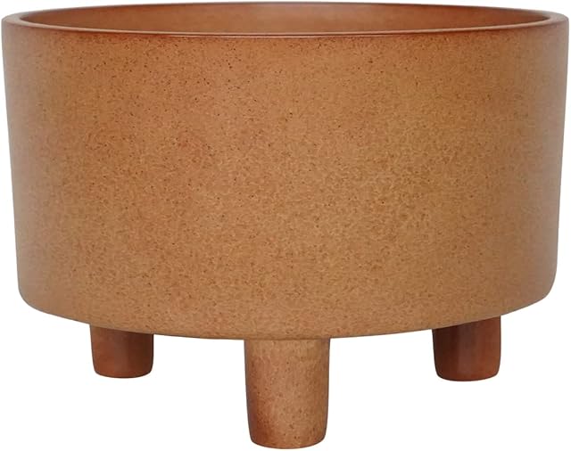 Ivyline Pisa Reactive Glaze Bowl Ceramic Planter on Legs in Fawn - Premium Quality, UV Stable & Waterproof Indoor Decorative Flower Pot - H14cmxD19cm