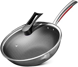 CZDYUF 32cm Nonstick Wok 316L Stainless Steel Honeycomb Nonstick Wok Kitchen Cookware Honeycomb Nonstick Bottom