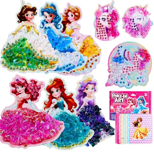 Poke-in Kit de Arte y Manualidades para Niños, DIY Princesas Creativas Poke Art, Bonito Juego de Princesas Juguetes para Niñas de 5-12 años, Regalos para Niños y Niñas de 5 6 7 8 9 10 11 12 Años