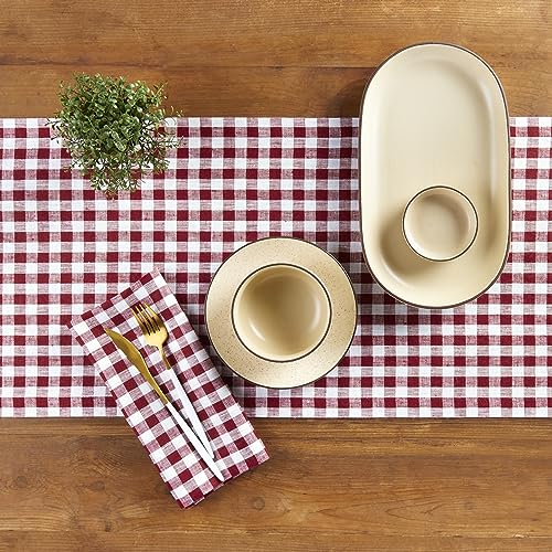 Solino Home Linen Table Runners 90 Inches Long - 100% Pure Linen Burgundy Gingham Check Table Runner 14 x 90 Inch Ideal for Dining by Solino Home - Used condition - Image 3