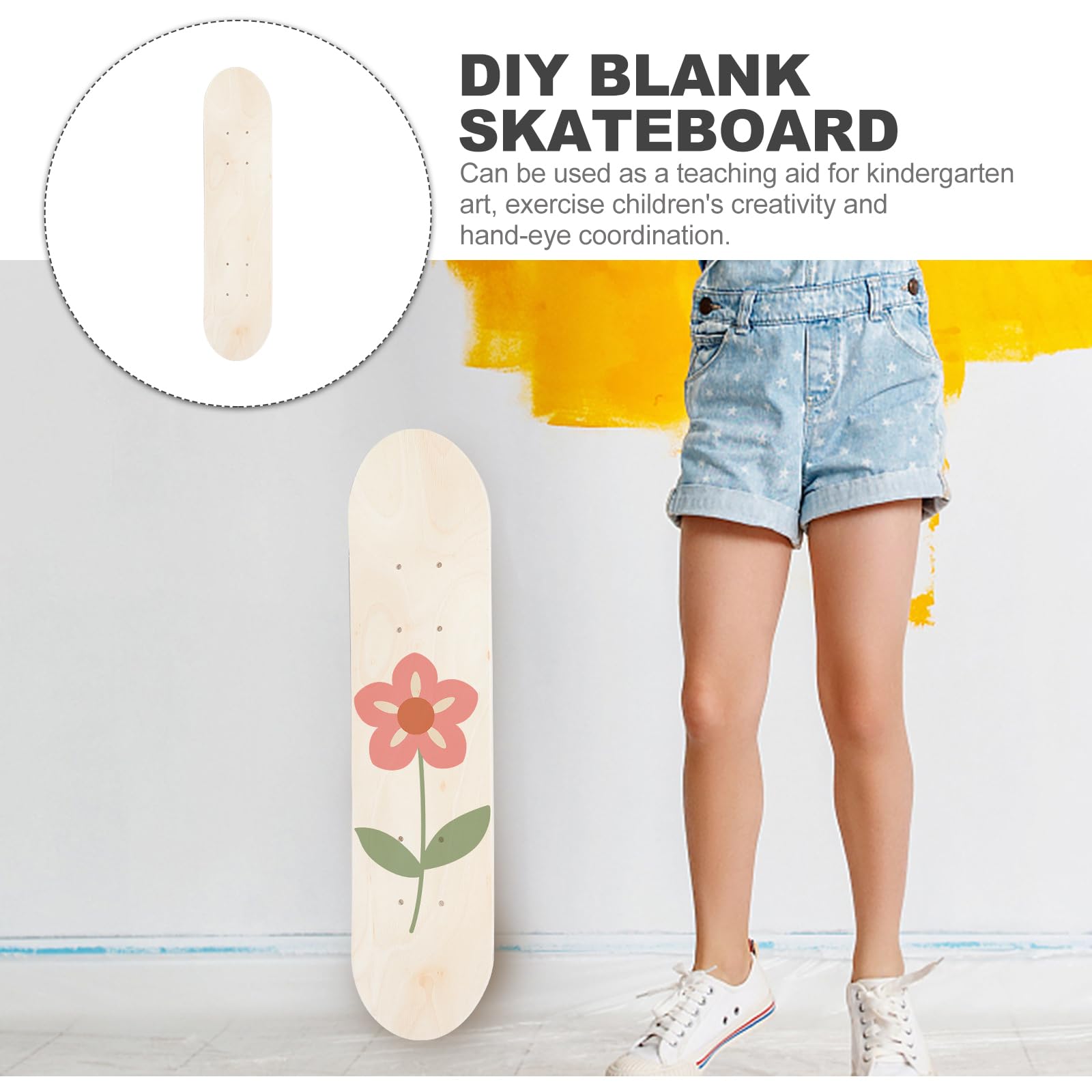 BESTonZON Tavola Da Skateboard Vuota - Skateboard Semplice A Doppia Coda In Legno Naturale - Tavola Da Skate In Legno Skateboard Fai Da Te Per Principianti Per Sostituzione E Pittura