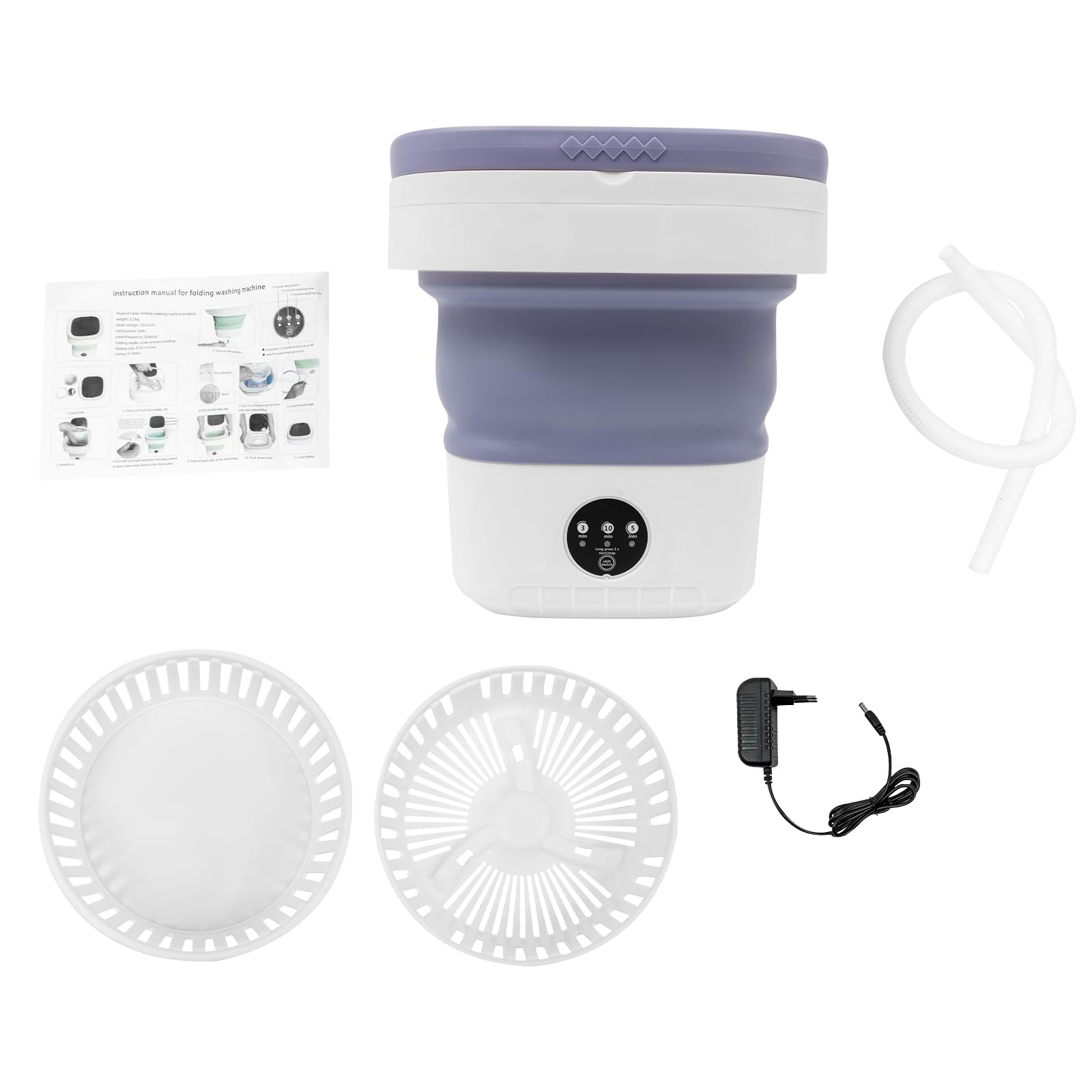 Faltbare Mini-Waschmaschine, 12L Waschmasch, 3 Waschprogramme, Miniwaschmaschine, Washing Machine, Reisewaschmaschine, Blaulichtfunktion, Für Unterwäsche Babykleidung Socken (Lila)