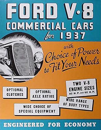BEAUTIFUL, FULLY ILLUSTRATED 1937 FORD V8 60 H.P. and 85 H.P. PICKUP, PANEL & COMMERCIAL CAR DEALERSHIP SALES BROCHURE - INCLUDES; Stake, Sedan Delivery