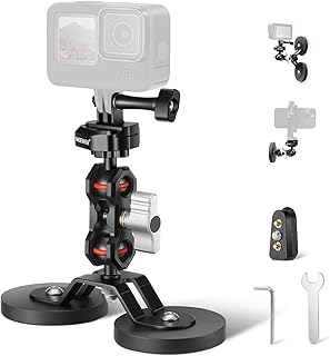 Neewer Magnetic Action Camera Mount with Dual 14" Ball Head Articulating Magic Arm, Dual Magnetic Strong Suction Camera Car Mount Compatible with GoPro Hero 12 Insta360 DJI, Max Load 4.4lb, FL-GP15