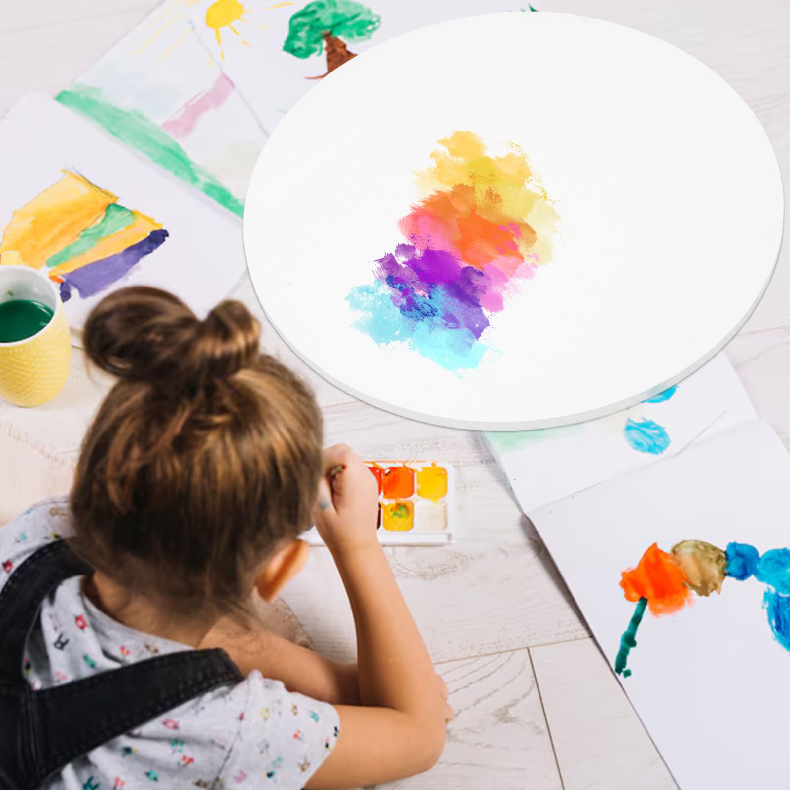 Operitacx 50cm Runder Leinwand Keilrahmen aus Baumwolle Dicker Holzrahmen für Öl und Acrylmalerei Künstler Leinwand für Selbstgemacht und Malprojekte