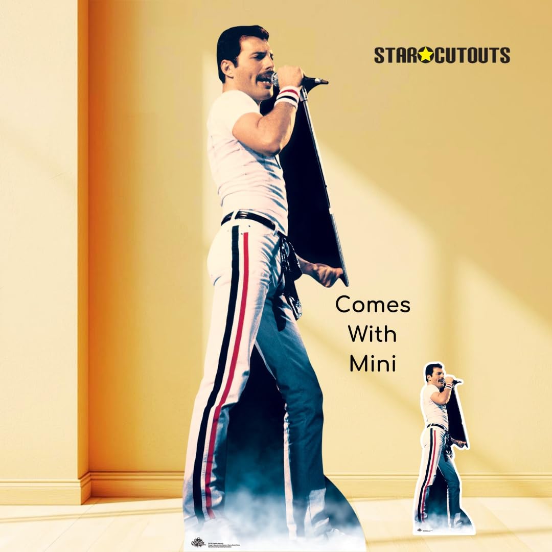 Star Cutouts Ltd CS700 Figura di cartone a grandezza naturale di Freddie Mercury 1982, colore con supporto da tavolo gratuito, perfetta per fan, feste, collezionisti ed eventi, tinta unita,