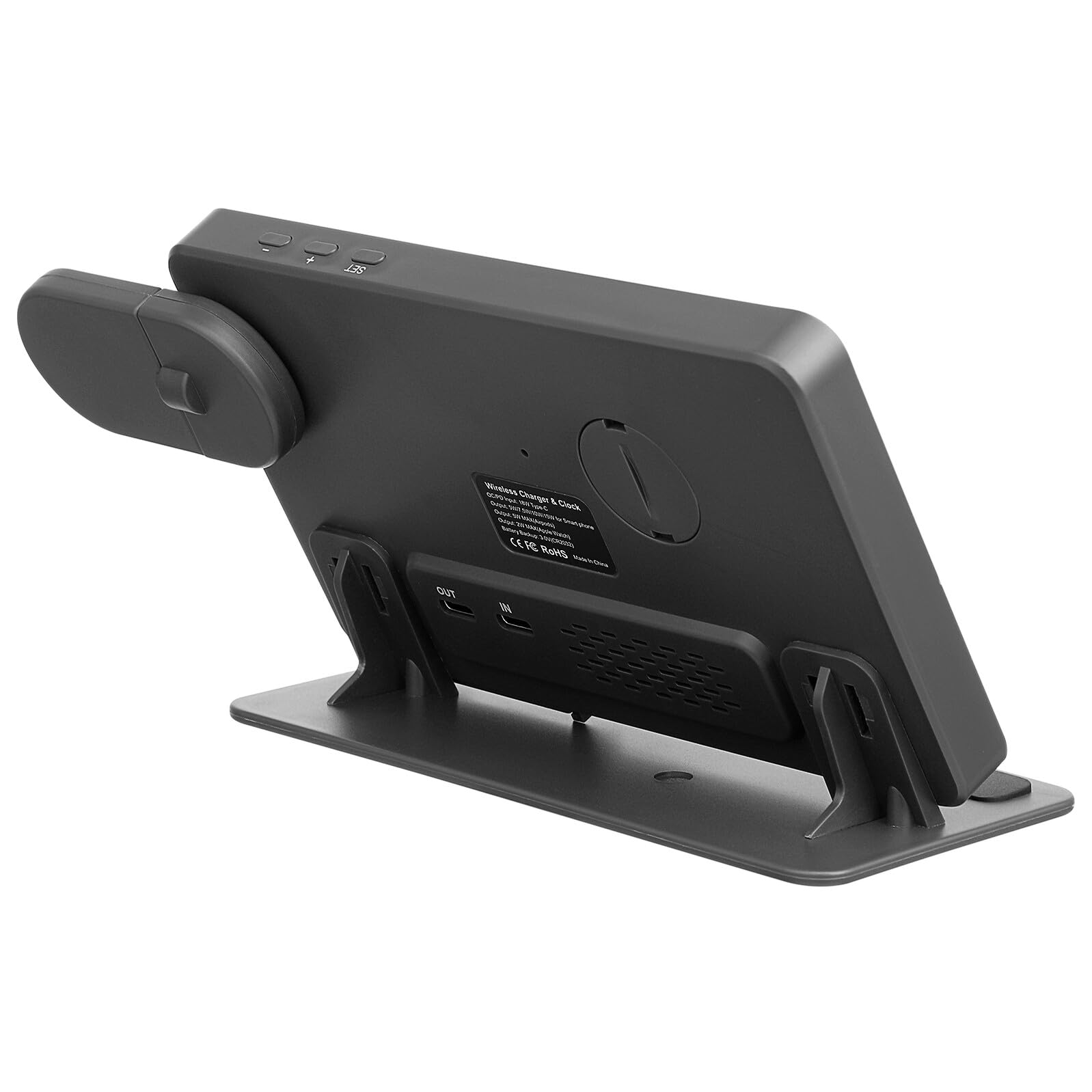 Gatuida Station de Charge sans Fil avec Horloge Numérique LED, Affichage Température, Charge Rapide Compatible avec Smartphones, Support Multifonction pour Téléphones, Montres Connectées