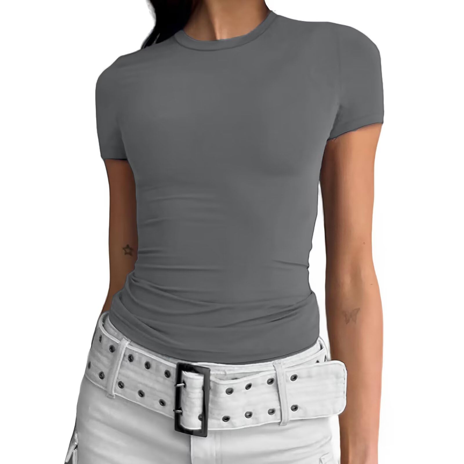 Kovbin Womens Tops Skims Dupe Summer Going Out Crop Top Basic Baby Tees Round Neck Short Sleeve Shirt Y2K