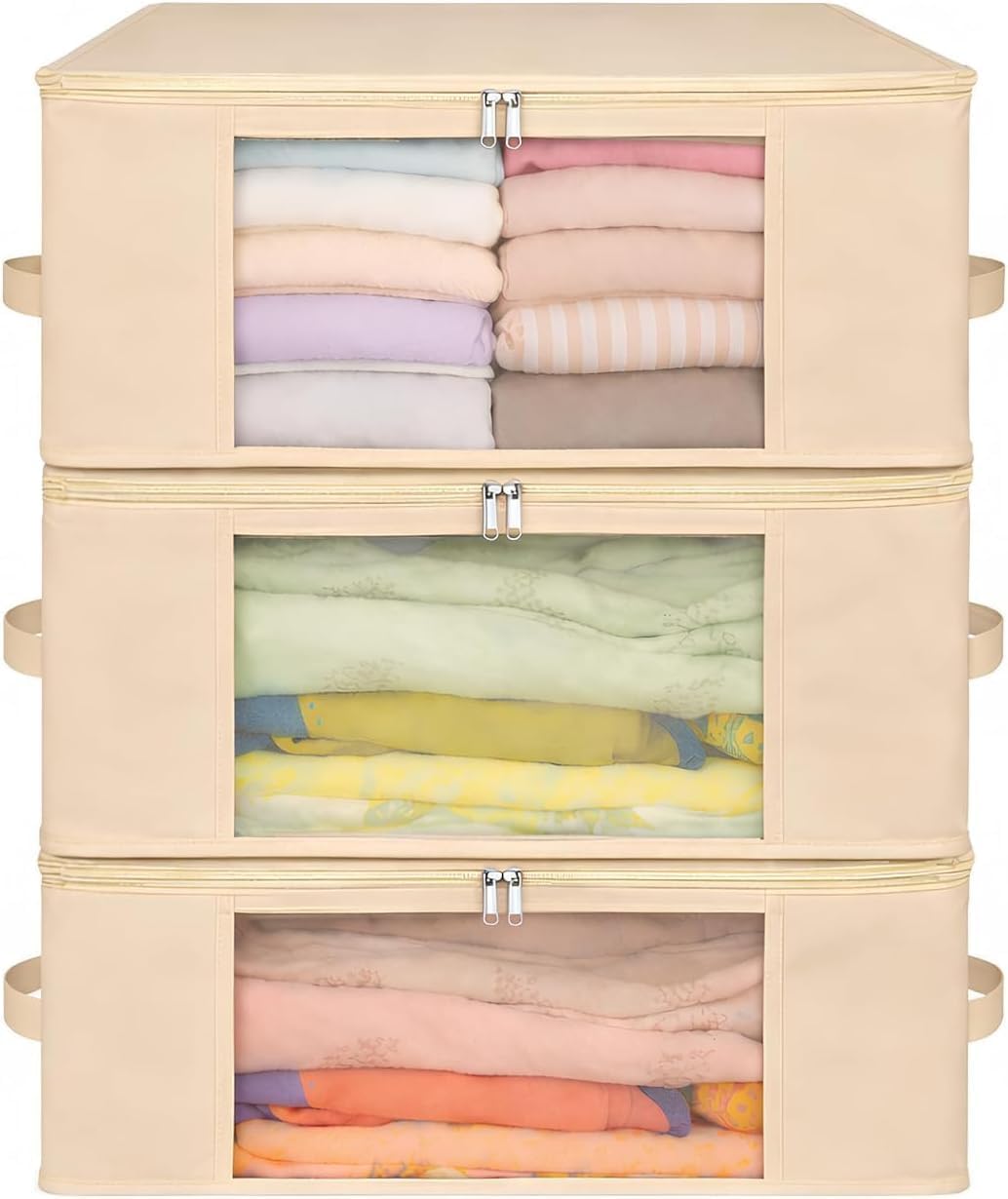 3 Pack Cotton Canvas Clothes Storage Bags/Saree Covers with Zip for Storage Specially Design for Woman Dresses, Sarees, Lehengas for Wardrobe Organizer (3)
