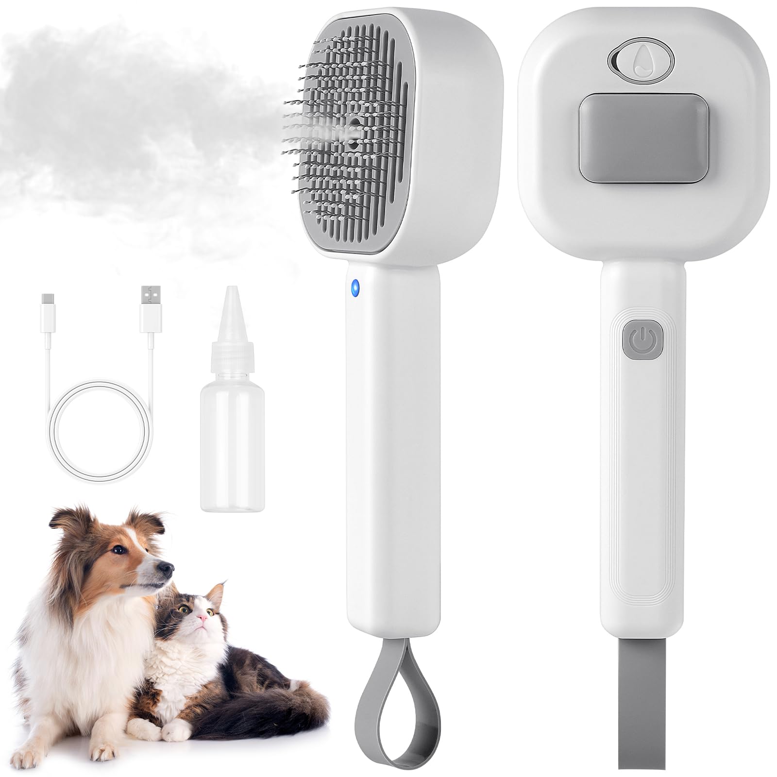 Cepillo para Gatos, 4 en 1 Cepillo Vapor para Gatos Antiestático con Botón de Liberación Recargable por USB Autolimpiante Brush para Perros Peine de Masaje para Gato Brush Vapor Quitapelo