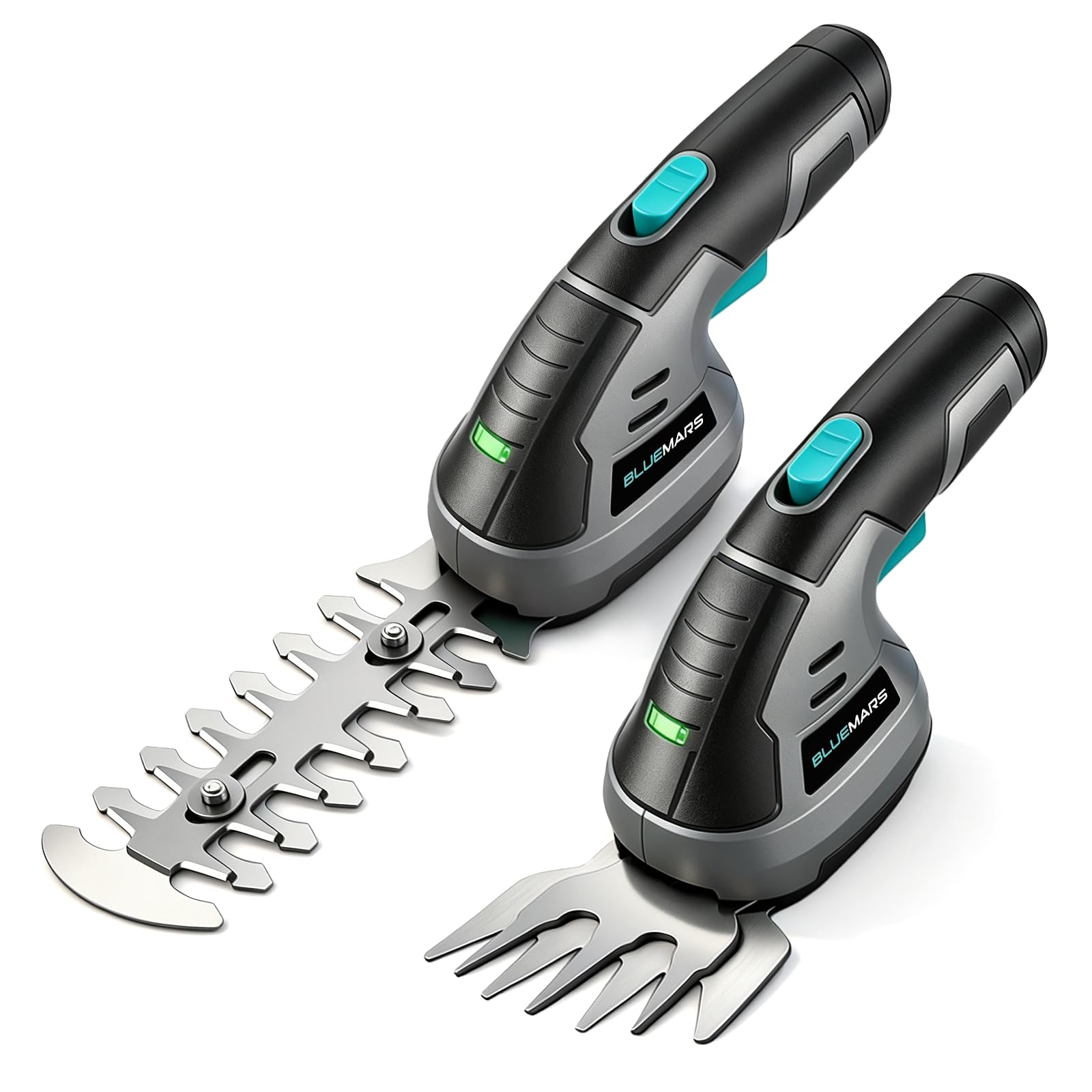 Bluemars Taille-haie sans fil 8 V 2 en 1 avec batterie lithium-ion 2000 mAh, mini sécateur de jardin avec 2 lames, pour pelouse, arbuste et bordure de jardin