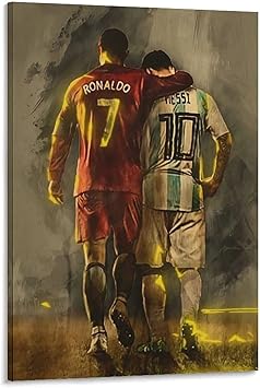 Amazon Co Jp サッカー スター プレーヤー リオネル メッシ と クリスティアーノ ロナウド アニメ ポスター 装飾 絵画 子供部屋 装飾 絵画 ウォールアート プリント 写真 x30インチ 50x75cm ホーム キッチン