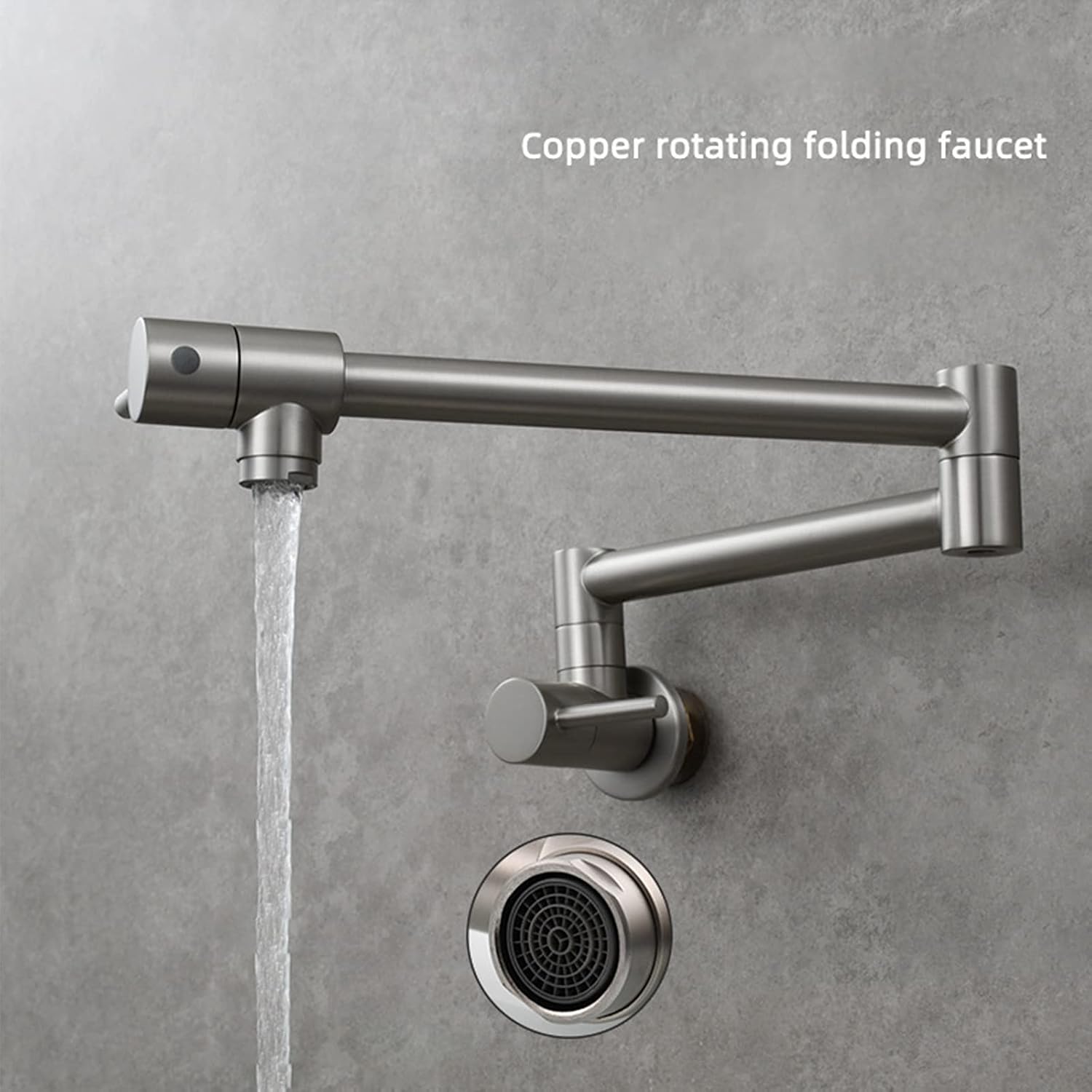 Pot Filler Copper Rotating Folding Kitchen into The Wall Single Cold Sink Double Handles 1 Hole Tap with Joint Swing Arms,B Faucets