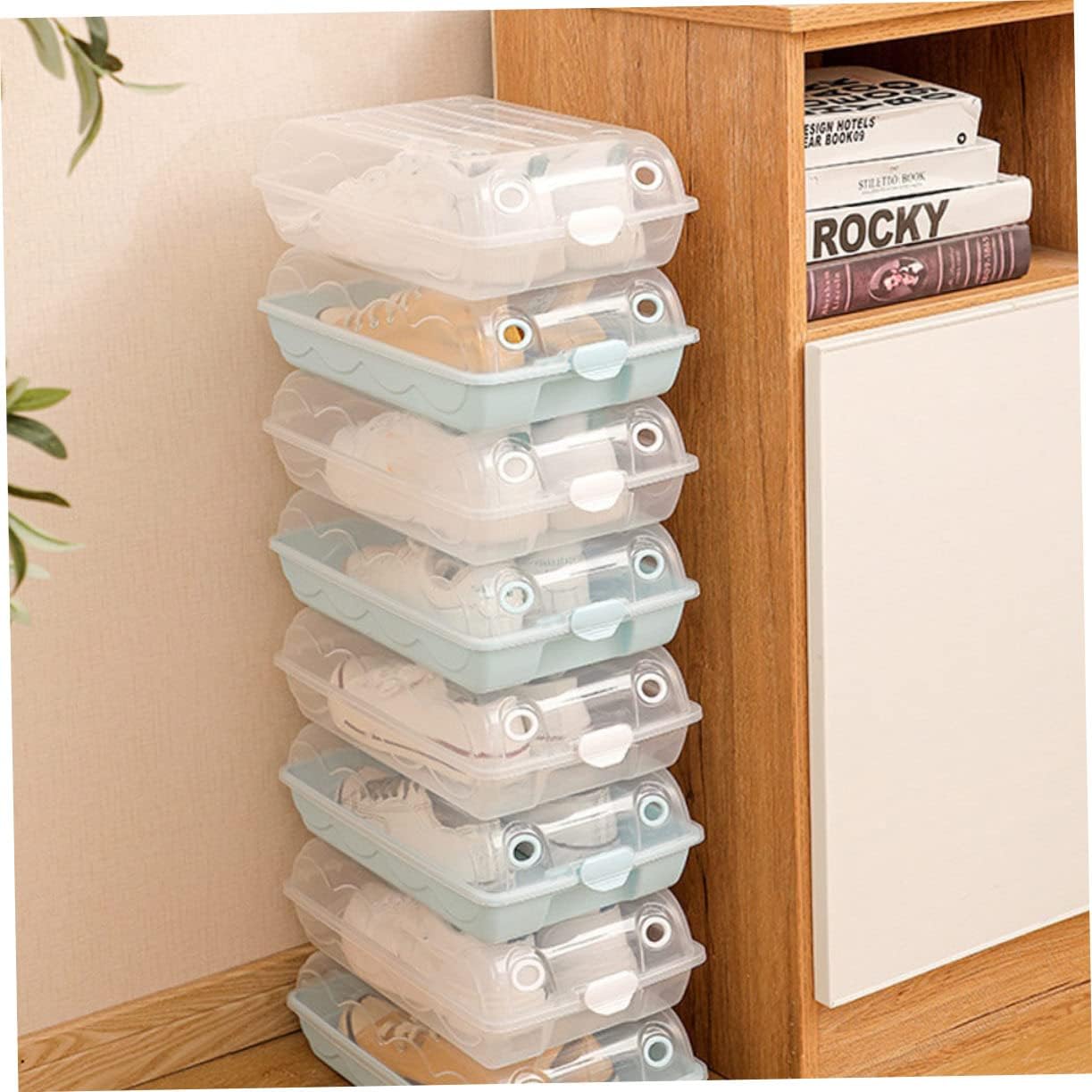 Cabilock 2 pcs plastic clamshell shoe box Shoes drawer organizer Shoe container plastic shoe bins sneaker storage shoe storage bins women sneaker Container cupboard -