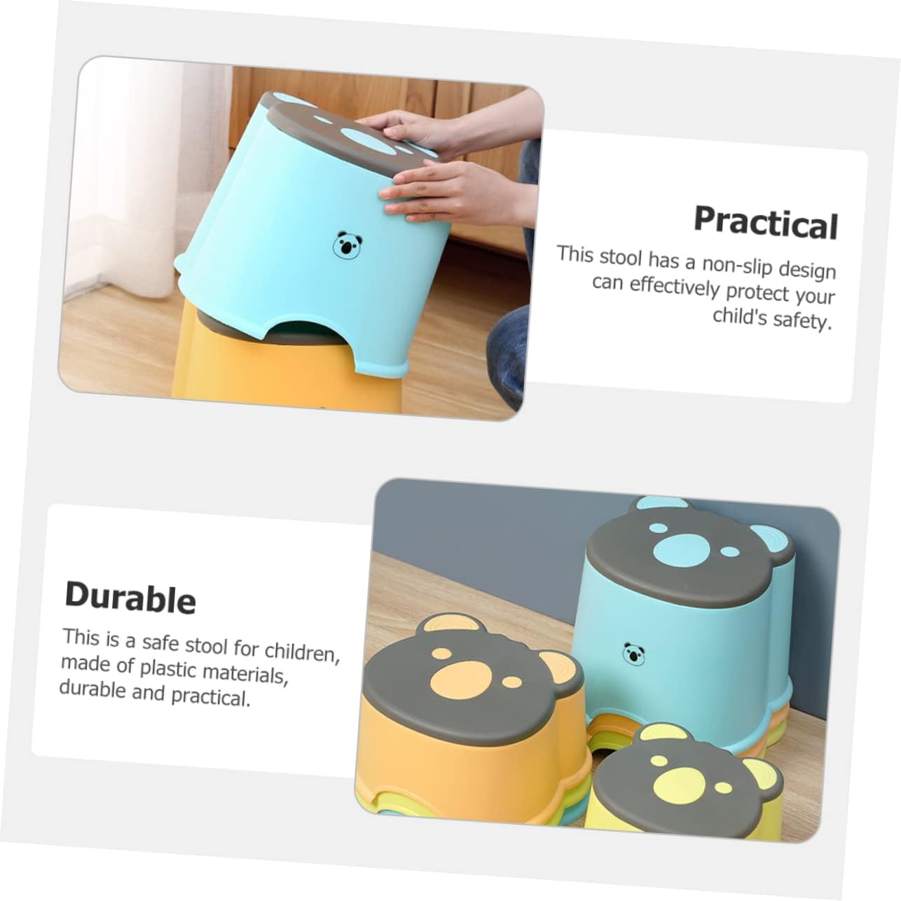 Cartoon Pattern Boys and Girls Step Stool Non-Slip Plastic Low Stool for Children Portable Household Footstool for Bathroom and Kitchen Creative Cute Design