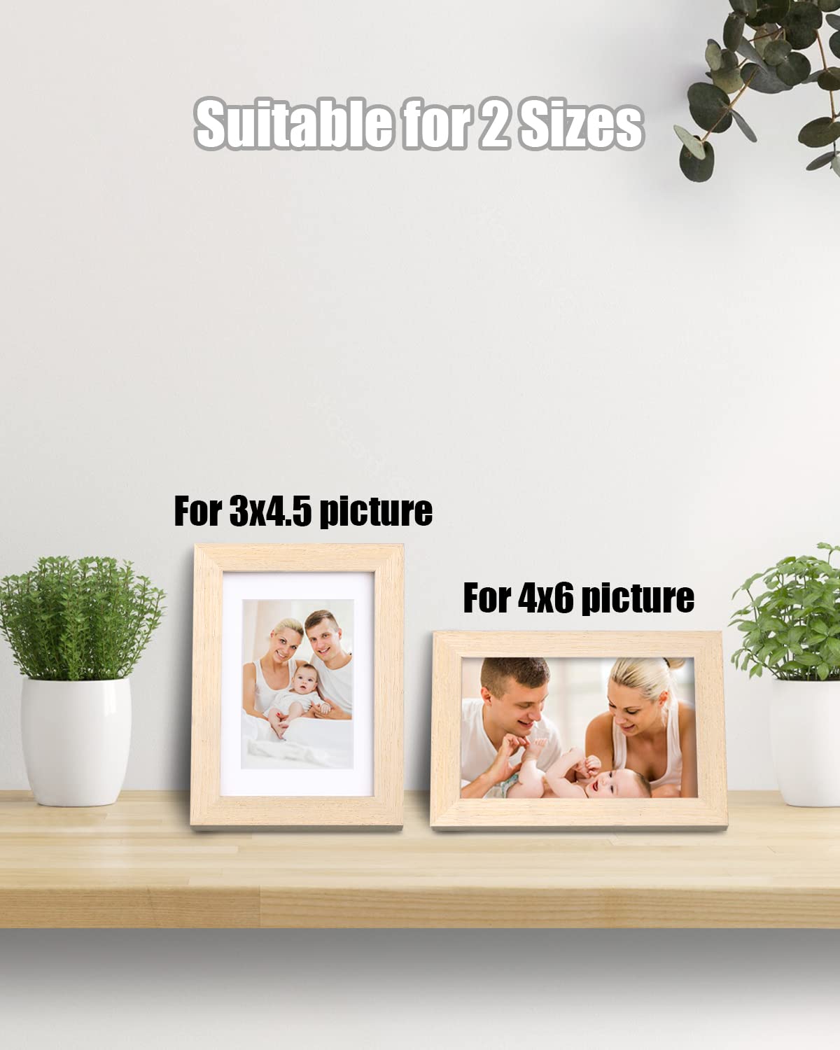 Egofine 4x6 Picture Frames Made of Solid Wood with Plexiglass, Display Pictures 3.5x5 with Mat or 4x6 Without Mat Set of 4 for Tabletop and Wall Mounting, Natural Wood