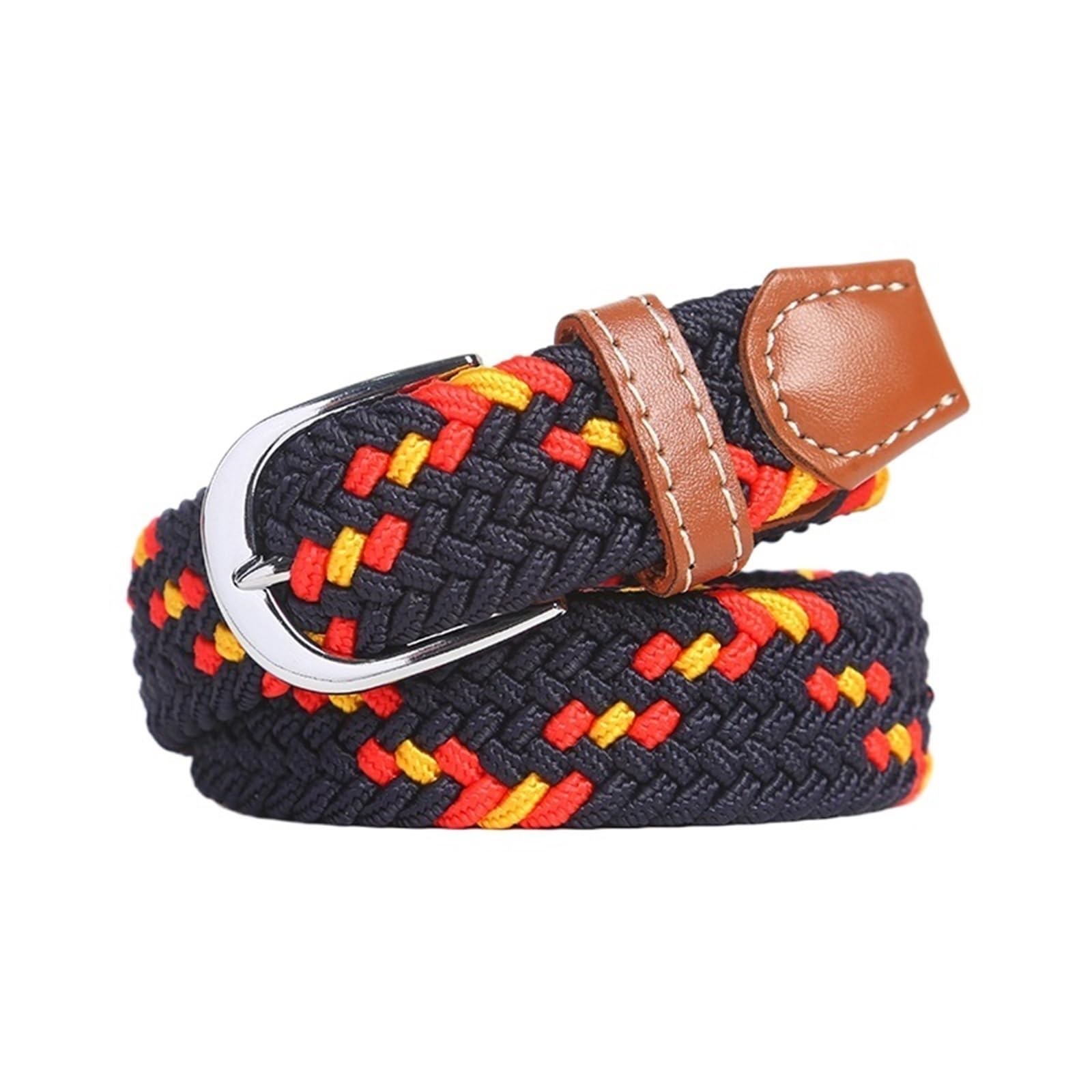 Cigpklo Unisex Blue Red Yellow Canvas Belt Women Casual Knitted Pin Buckle Thin Belt Woven Canvas Elastic Expandable Braided Stretch Belts For Men(Blue Red Yellow)