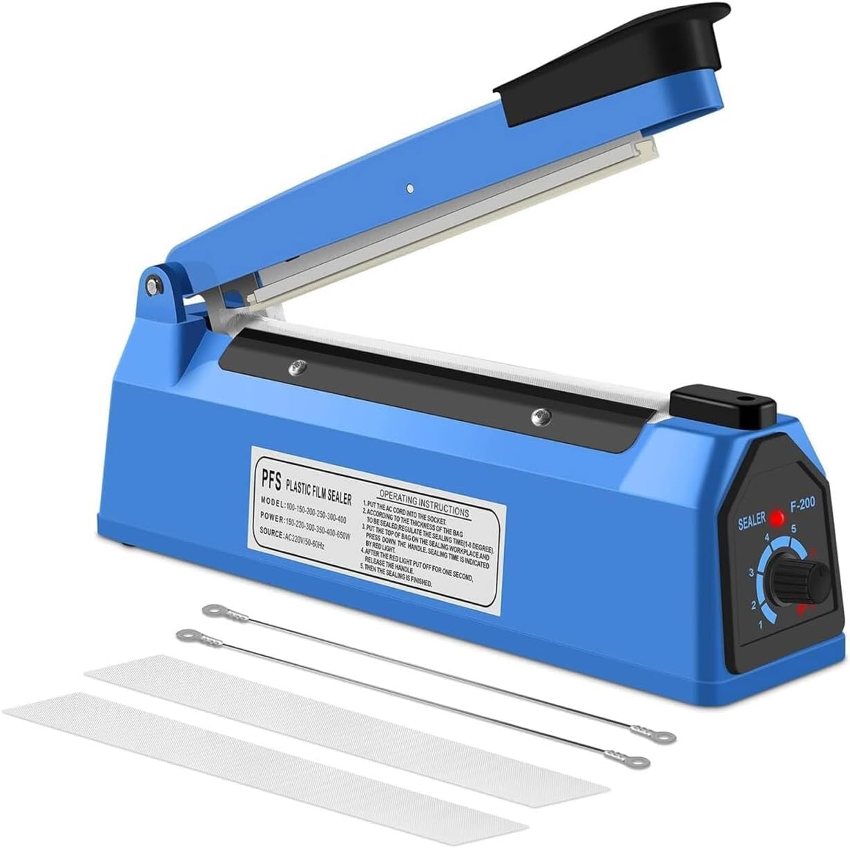 Impulse Sealer Machine, 200mm Impulse Heat Sealer Machine Manual Bags for Plastic Bags PE PP Bags with Extra Replace Element Grip