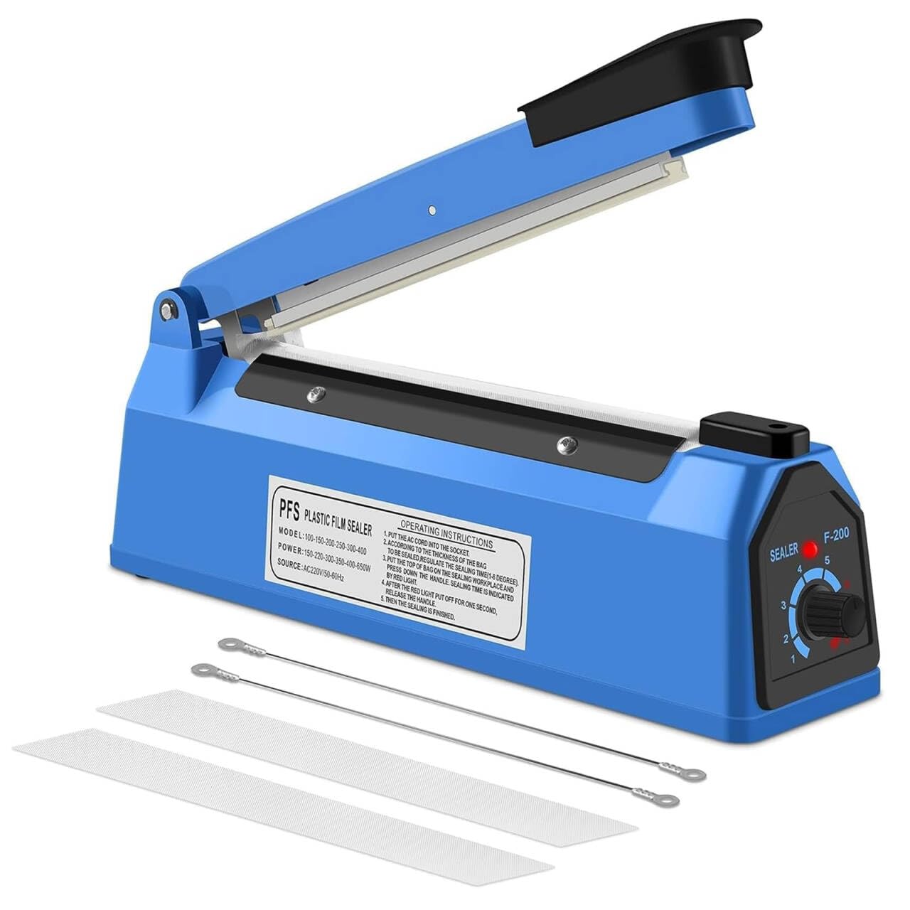 Impulse Sealer Machine, 200mm Impulse Heat Sealer Machine Manual Bags for Plastic Bags PE PP Bags with Extra Replace Element Grip