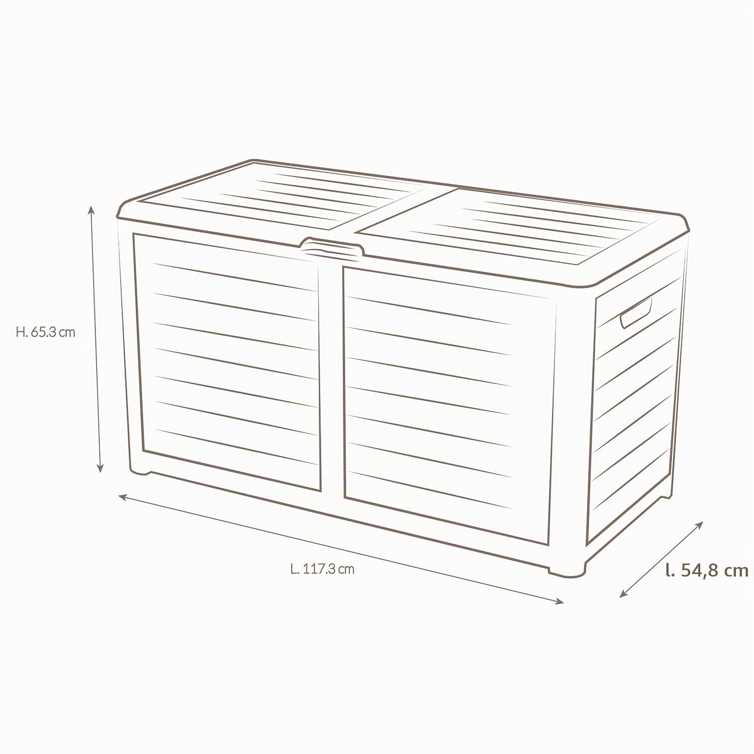 EDA - Malle de Jardin BAYA 420 L - Décor bois - Cadenassable - Poignées de Transport - Anti-étouffement - Anti-UV - Gris anthracite - 117,3 x 54,8 x 65,3 cm