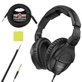 Sennheiser HD 280 PRO Over Ear Headphones Black Bundle with Pig Hog PHX14-25 1/4" Headphone Extension Cable and Instrument Polishing Cloth - Studio Monitor Headphones