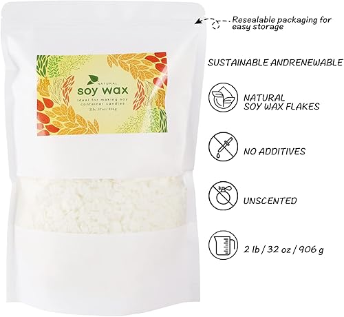 Miniatura 2 de Cera de soja, suministros para hacer velas de bricolaje, copos de cera de soja Pure Nature de 5 libras (80 onzas)