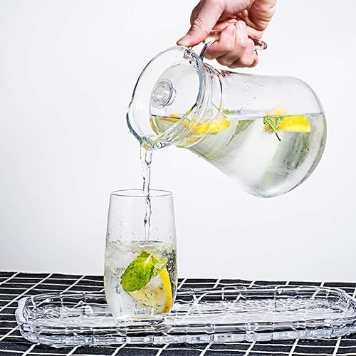 Miniatura 2 de DOITOOL Jarra acrílica (1 l), jarra de agua helada transparente con tapa y asa, multiusos para bebidas frías o calientes