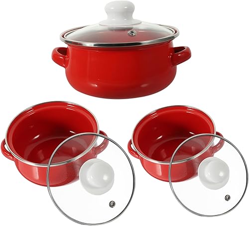 FUNOMOCYA 3pcs Enamel Soup Pot with Double Handles Flat Bottom Cooking Pot for I