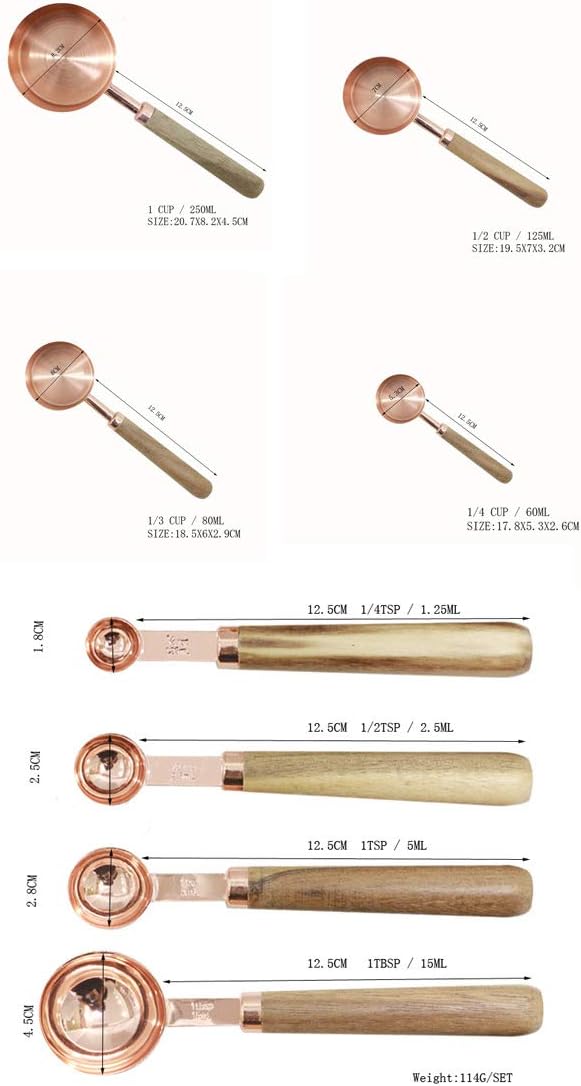 4 Measuring Cups Set, Wood Handle Steel Metal Measuring Scoop Baking Kit Kitchen Accessories, Perfectly Distribute Your Flour, Sugar and Spices.