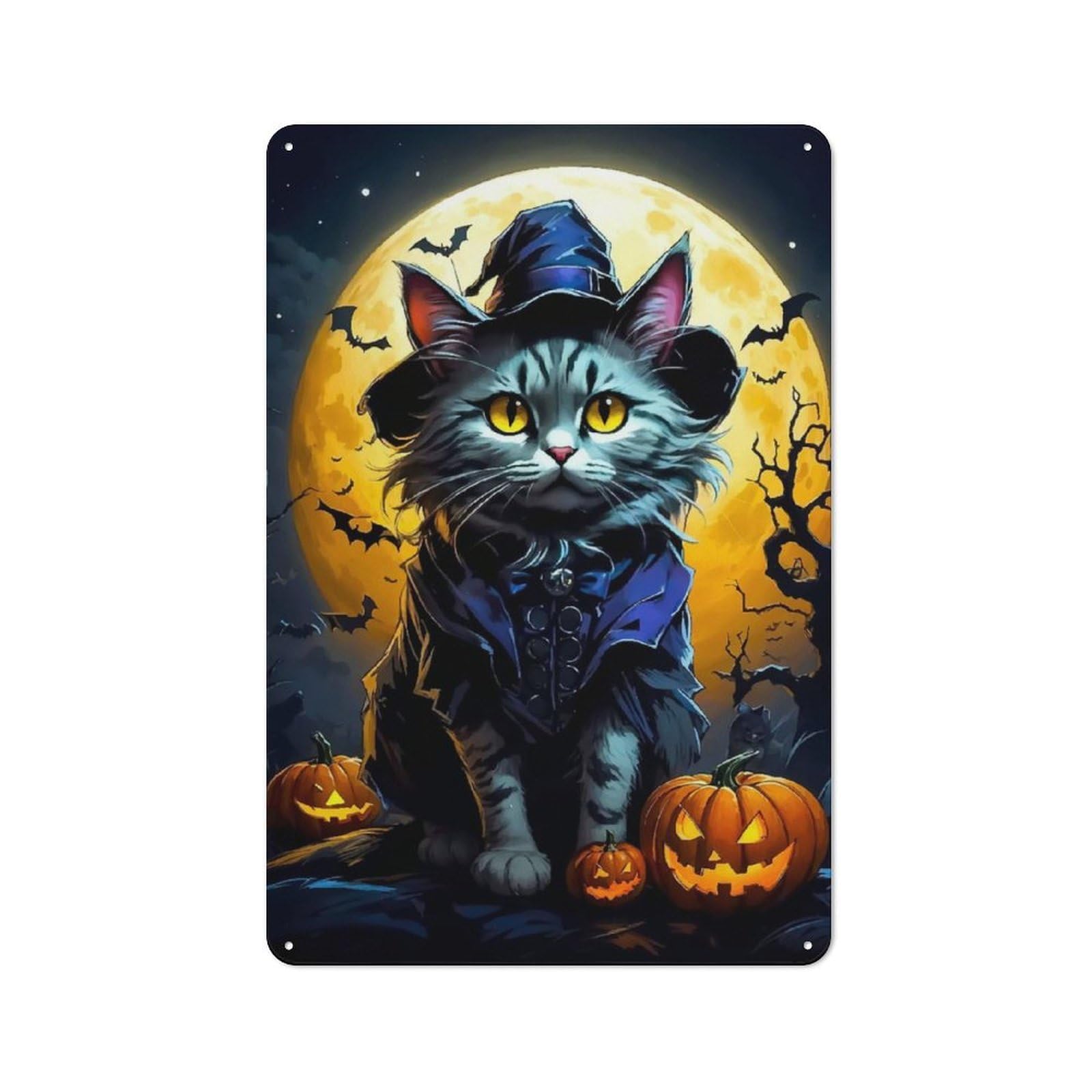 Junmoney Witch Cat Vintage Metal Wall Sign 30X20cm For Garage Or Workshop, For Metal Sign Collectors, For Garage And Workshop Walls