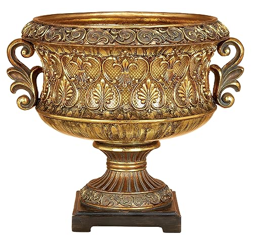 Deco 79 Polystone Decorative Decorative Bowl Ornate Decorative Container, Decorative Keepsake Box 15" x 10" x 13", Gold