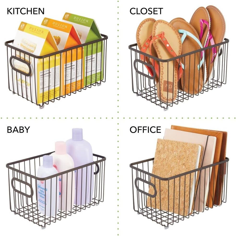 mDesign Metal Bathroom Storage Organizer Basket Bin - Modern Wire Grid Design - for Organization in Cabinets, Shelves, Closets, Vanity Countertops, Bedrooms, Under Sinks - Bronze