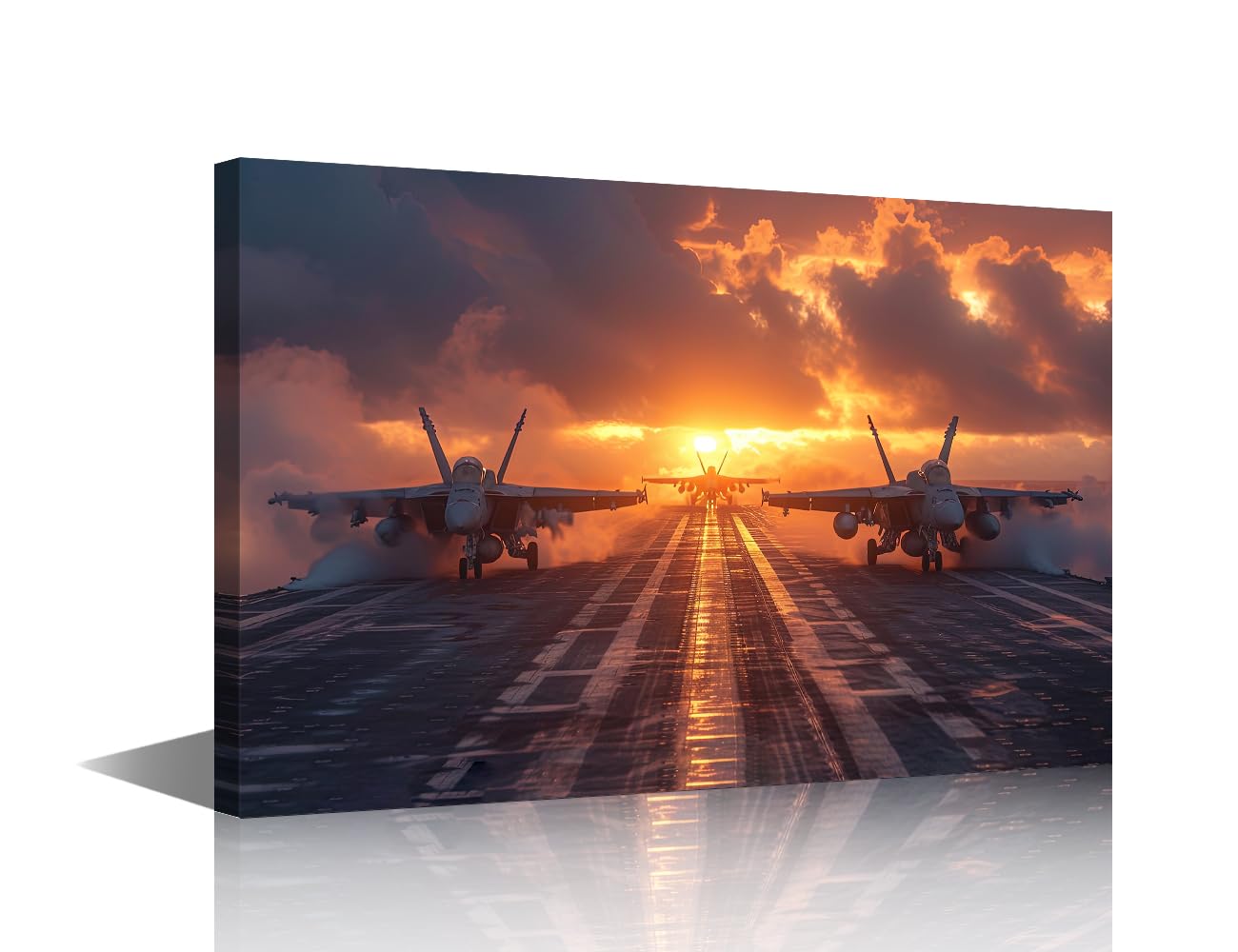 1 Piece Military Operation Wall Decorations for Living Room Military Aircraft Carrier Wall Art Military Fighter Aircraft Bedroom Decor Artwork for Home Walls Framed Ready to Hang (12''Wx 18''H)