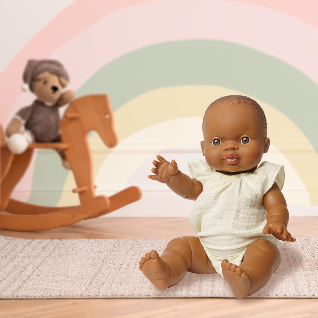 Heless 1413-Clothing 100% organic cotton, body with ruffles in Ecru for dolls and soft toys Size 28-35 cm, solid, Beige (1412)