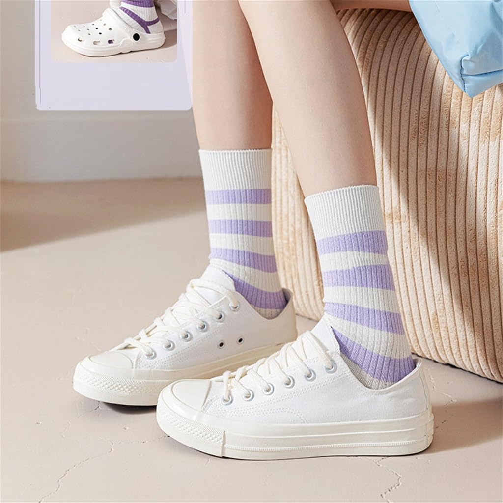 JSEIAJB Striped Cotton Socks Embroidered Medium Tube Socks Needle Color Matching Women S Socks