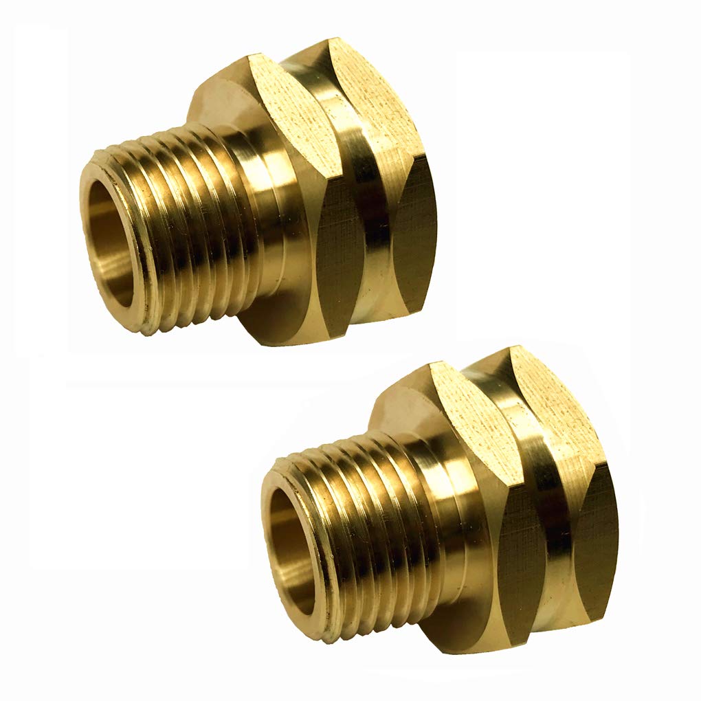 GESHATEN 3/4” GHT Female x 1/2” NPT Male Connector, GHT to NPT Adapter Brass Fitting, Garden Hose Adapter, Industrial Metal Brass Garden Hose to Pipe Fittings Connect (2 Pack)