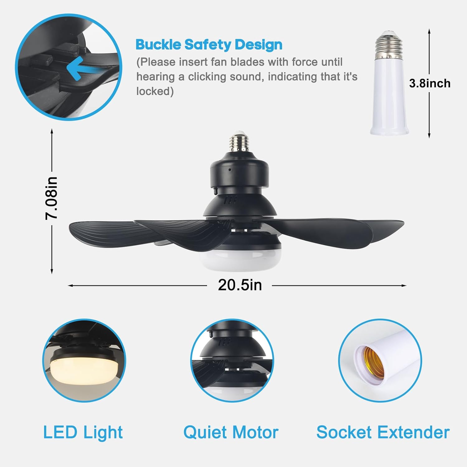 SMART EGG Socket Fan Light dimensions and features