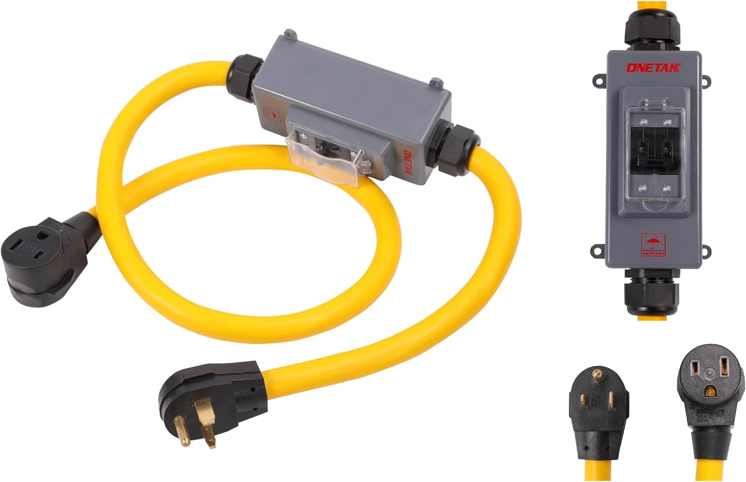 NEMA 6-50P to 6-50R 6 Feet Hydraulic Magnetic Circuit Breaker ON Off Switch Current Protector 240V 50 Amp 3 Prong Male Plug to 3 Prong Female Outlet Receptacle Extension Cable Power Cord Adapter