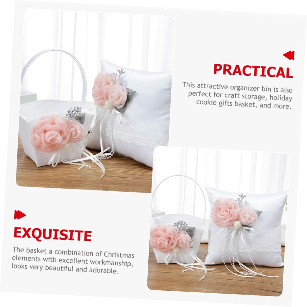 TOYANDONA Wedding Bride Flower Basket with Handle Fabric Petal Storage Basket for Flower for Wedding Ceremony and Event Supplies