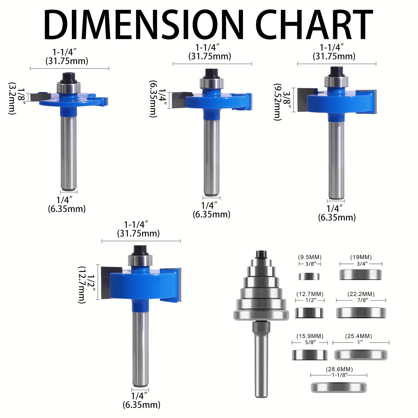 MNA Rabbet Router Bits - 4Pcs 1/4" Shank -2 MNA Rabbet Router Bits - 4Pcs 1/4" Shank -2