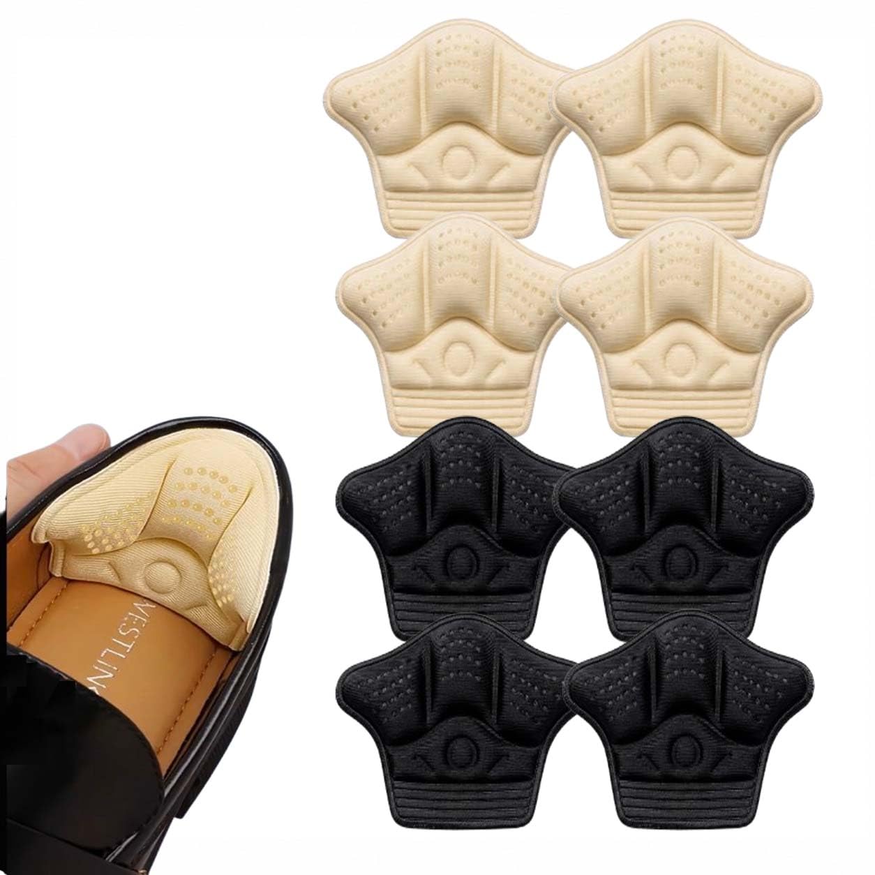 Heel Grips for Shoes, 4 Pair (2 Pair Black & 2 Pair Beige) | Soft Silicone, Self-Adhesive Anti-Slip, Prevent Heel Pain and Blisters-image-12