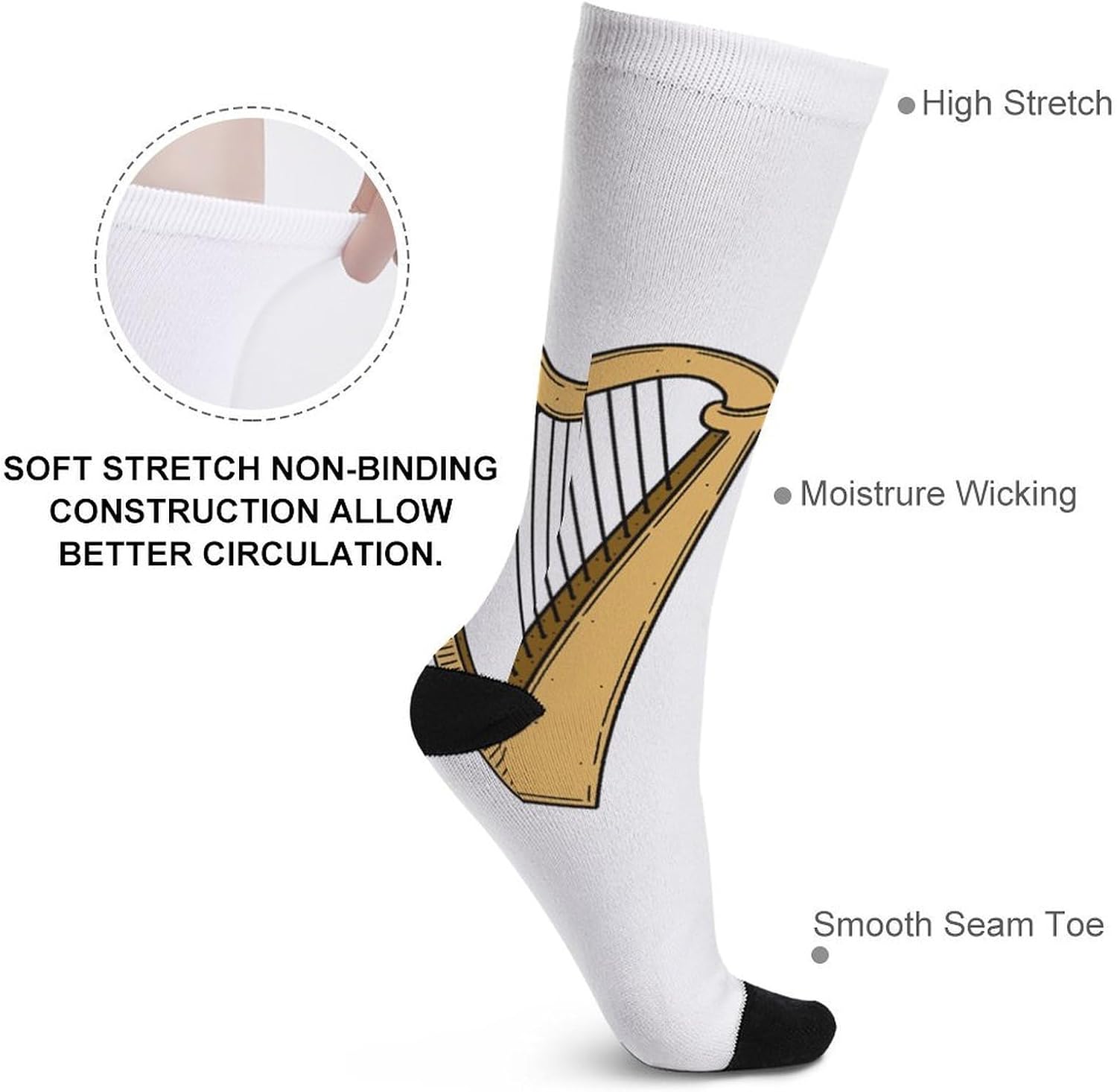 Ireland Harp Irish Flag Knee High Socks Athletic Long Stockings Sport Casual Crew Tube Sock Boot 40cm