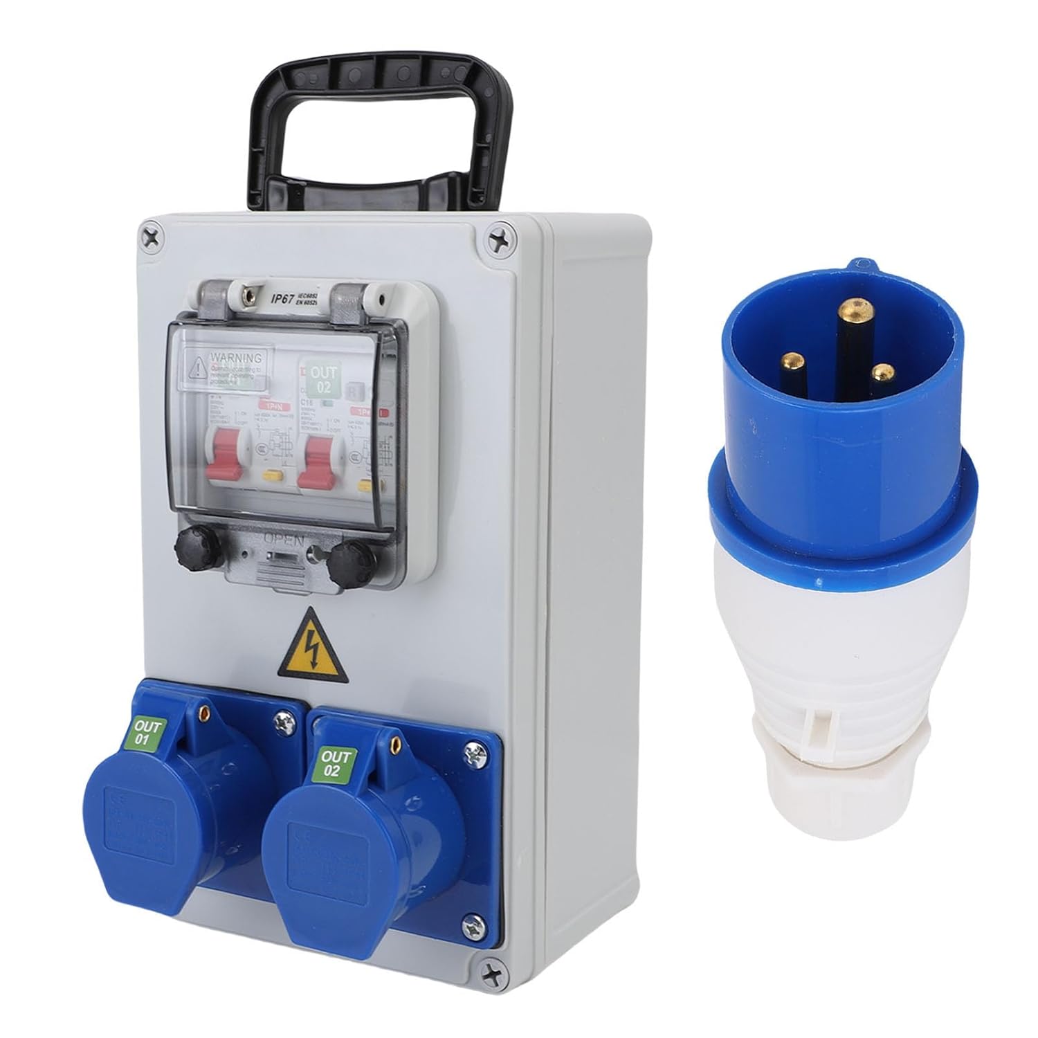 Hilitand Portable Industrial Socket Box, Impact Resisting Retardant Rustproof ABS PC Material IP44 67 with Buckle Hinge Design, for Warehouse Factory Construction Site 250x150x100mm