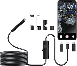 JSE Endoscope Camera with Light, 16.4FT Waterproof Borescope 1920P HD, Semi-Rigid Cable, 8 Adjustable High Brightness LED Lights Inspection Snake Camera for iPhone, Android, iPad