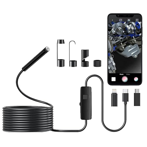 Cámara endoscopio JSE con luz, boroscopio impermeable de 16.4 pies 1920P HD, cable semirrígido, cámara serpiente de inspección con 8 luces LED Negro