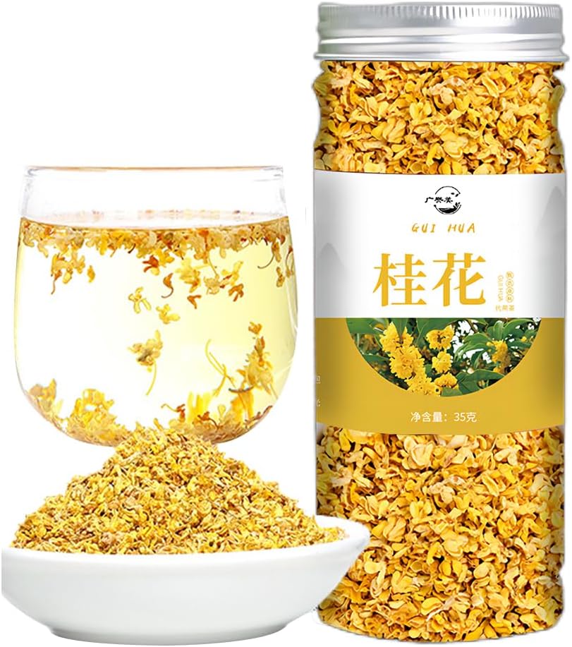 JTEDZI Osmanthus Tea 35g / 1.23 oz Natural Dried Osmanthus Flower Herbal Tea Edible Osmanthus Loose Leafe Tea Chinese Traditional Fragrans Tea for Bervage, Food, Baking, Jam, Gui Hua Tea ๆก่ฑ่ถ